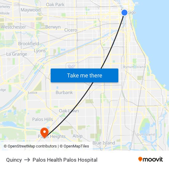 Quincy to Palos Health Palos Hospital map