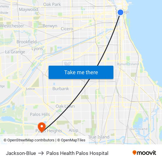 Jackson-Blue to Palos Health Palos Hospital map