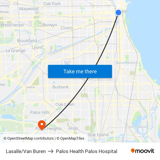 Lasalle/Van Buren to Palos Health Palos Hospital map