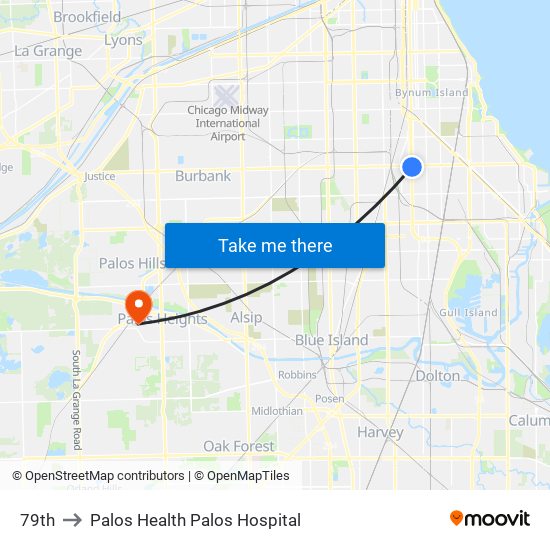 79th to Palos Health Palos Hospital map