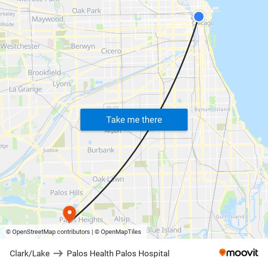Clark/Lake to Palos Health Palos Hospital map