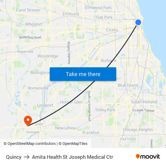 Quincy to Amita Health St Joseph Medical Ctr map