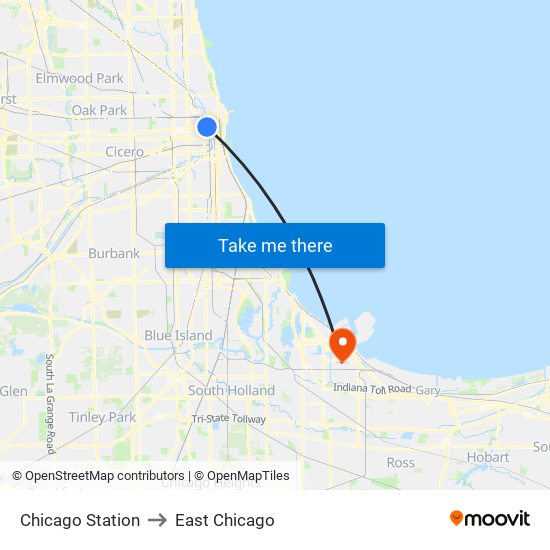 Chicago Station to East Chicago map