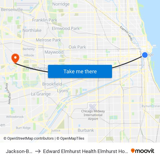Jackson-Blue to Edward Elmhurst Health Elmhurst Hospital map
