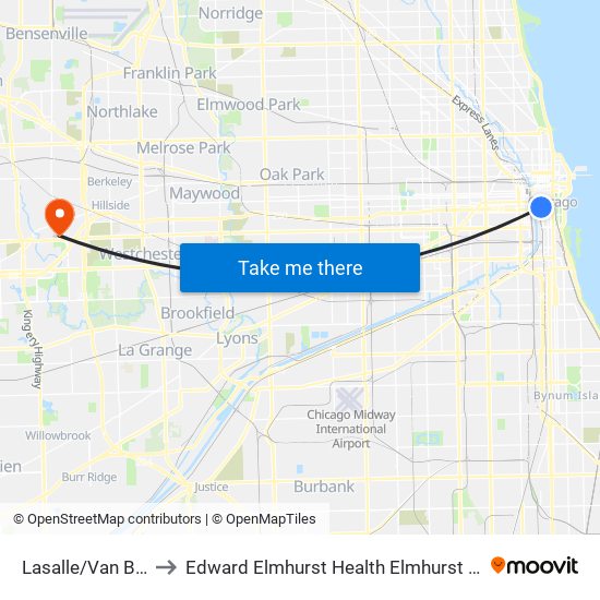Lasalle/Van Buren to Edward Elmhurst Health Elmhurst Hospital map
