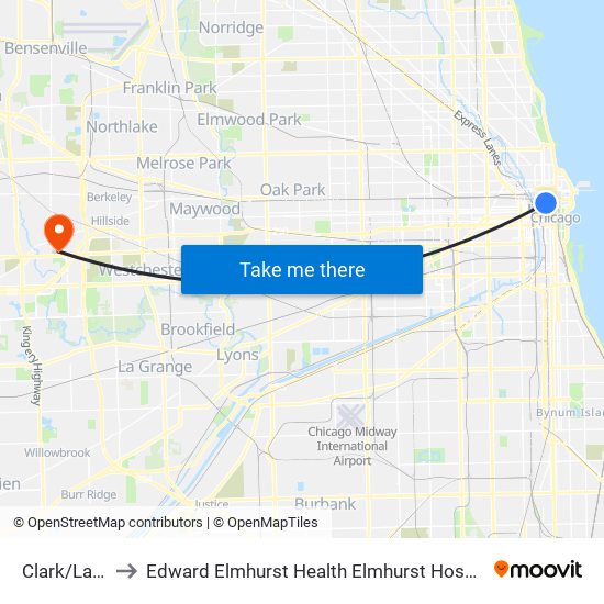 Clark/Lake to Edward Elmhurst Health Elmhurst Hospital map