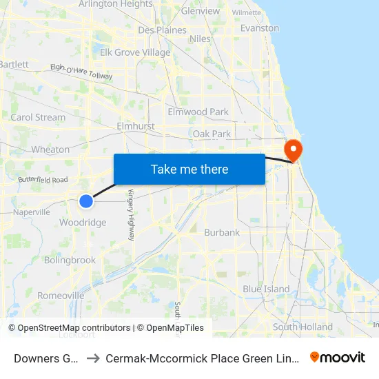 Downers Grove to Cermak-Mccormick Place Green Line Station map