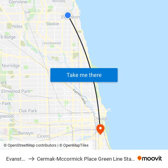 Evanston to Cermak-Mccormick Place Green Line Station map