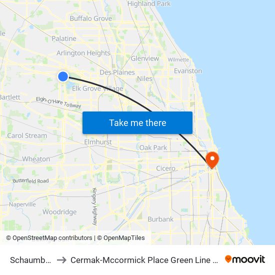 Schaumburg to Cermak-Mccormick Place Green Line Station map