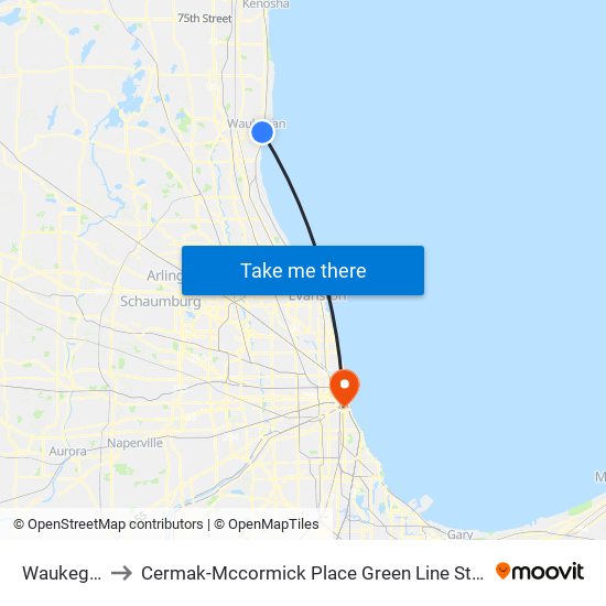 Waukegan to Cermak-Mccormick Place Green Line Station map