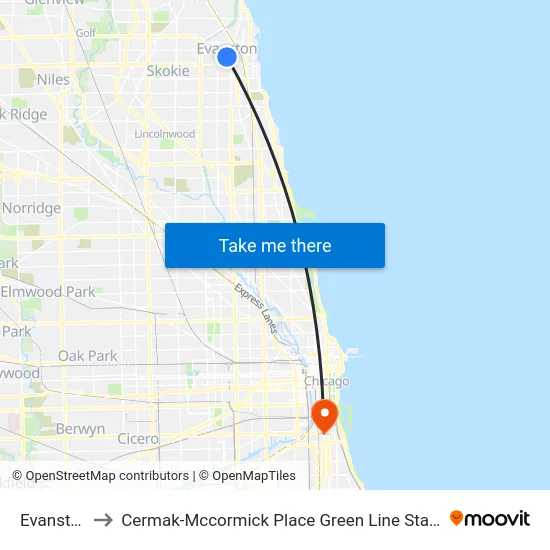 Evanston to Cermak-Mccormick Place Green Line Station map