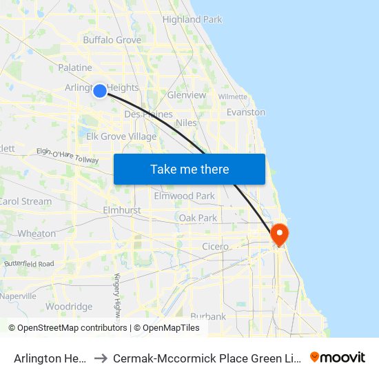 Arlington Heights to Cermak-Mccormick Place Green Line Station map