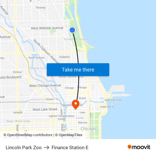 Lincoln Park Zoo to Finance Station E map