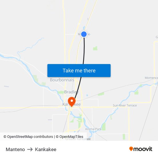 Manteno to Kankakee map