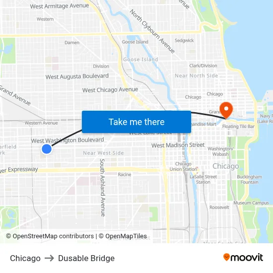 Chicago to Dusable Bridge map