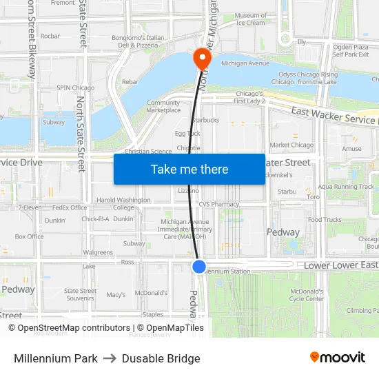 Millennium Park to Dusable Bridge map