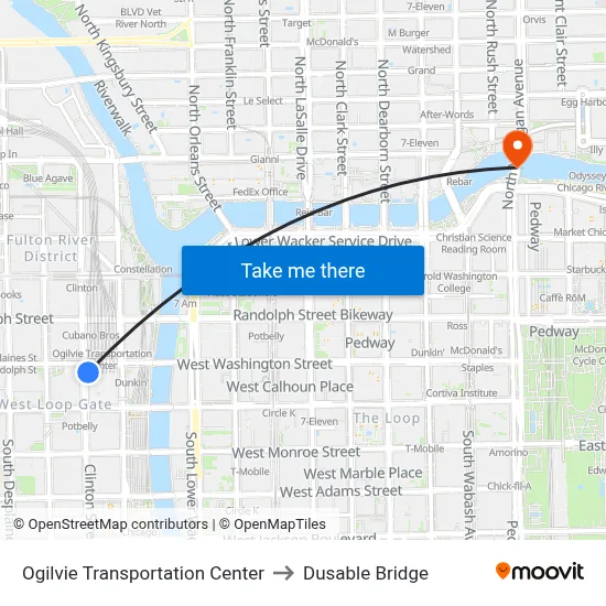 Ogilvie Transportation Center to Dusable Bridge map