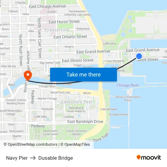 Navy Pier to Dusable Bridge map