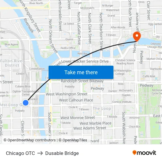 Chicago OTC to Dusable Bridge map