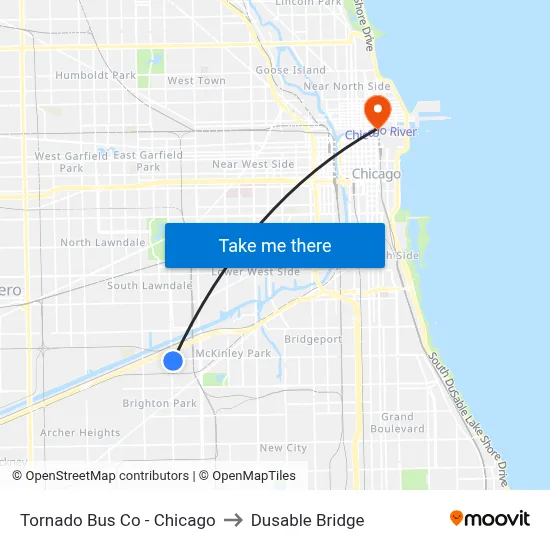 Tornado Bus Co - Chicago to Dusable Bridge map