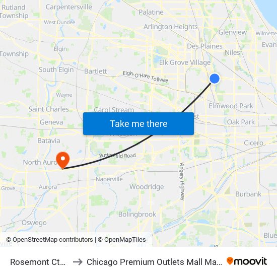 Rosemont Cta Station to Chicago Premium Outlets Mall Management Office map