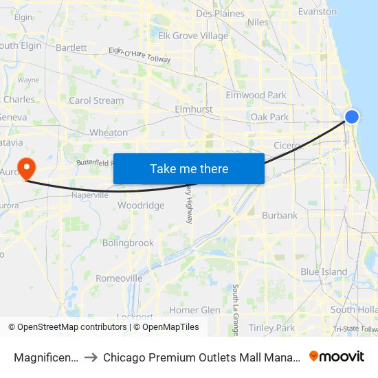 Magnificent Mile to Chicago Premium Outlets Mall Management Office map