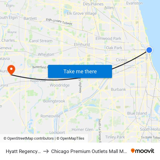 Hyatt Regency Chicago to Chicago Premium Outlets Mall Management Office map