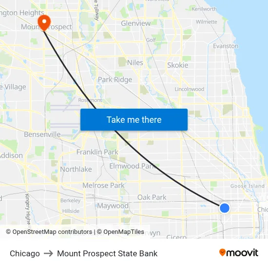 Chicago to Mount Prospect State Bank map