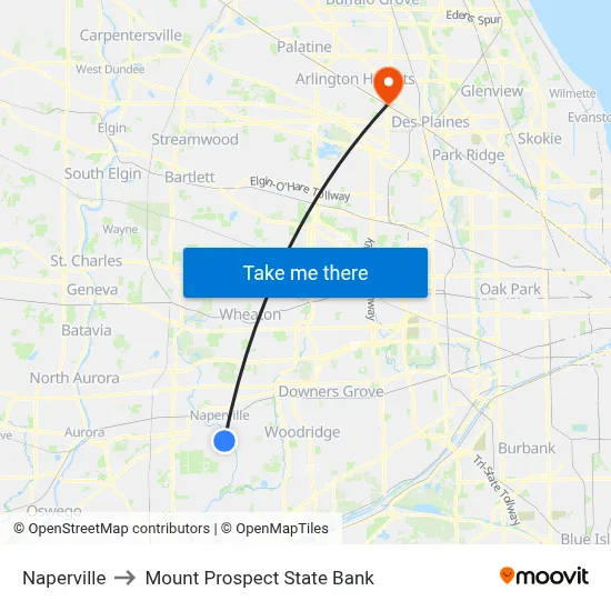Naperville to Mount Prospect State Bank map