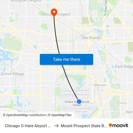 Chicago O Hare Airport ORD to Mount Prospect State Bank map