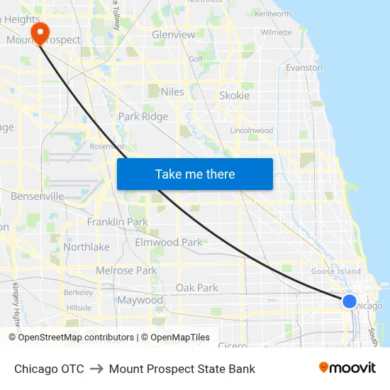 Chicago OTC to Mount Prospect State Bank map
