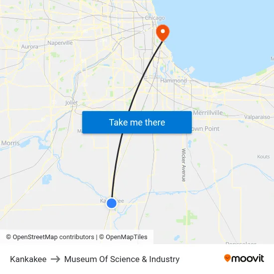 Kankakee to Museum Of Science & Industry map