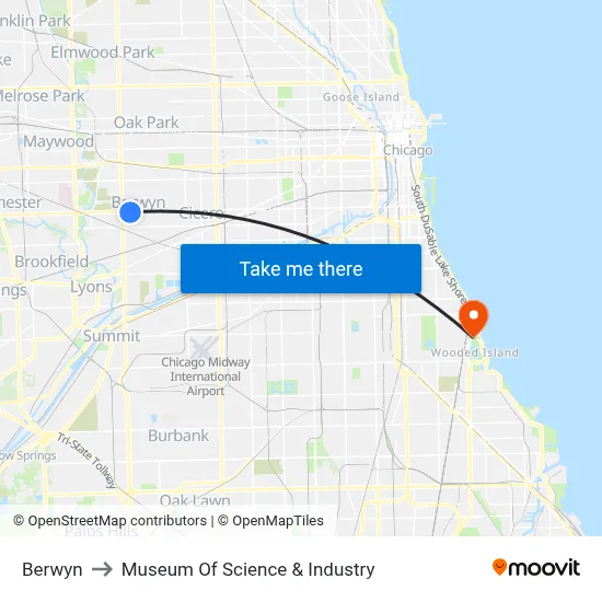 Berwyn to Museum Of Science & Industry map