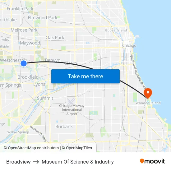Broadview to Museum Of Science & Industry map