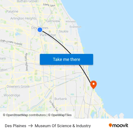 Des Plaines to Museum Of Science & Industry map