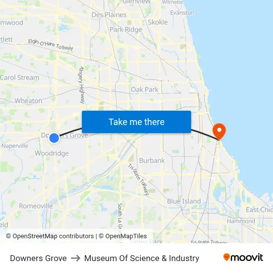 Downers Grove to Museum Of Science & Industry map