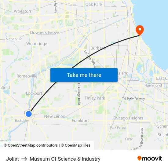 Joliet to Museum Of Science & Industry map