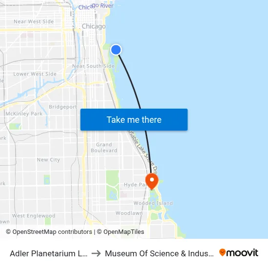 Adler Planetarium Lot to Museum Of Science & Industry map