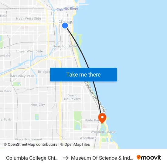 Columbia College Chicago to Museum Of Science & Industry map