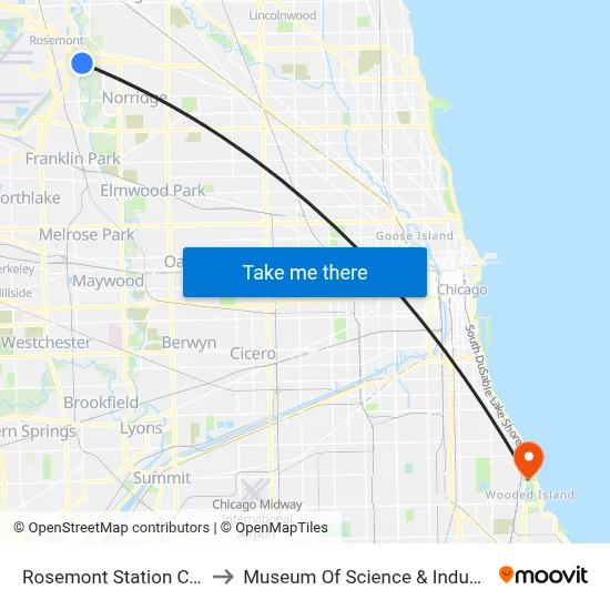 Rosemont Station CTA to Museum Of Science & Industry map