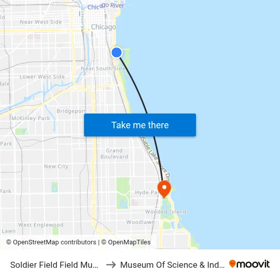 Soldier Field Field Museum to Museum Of Science & Industry map