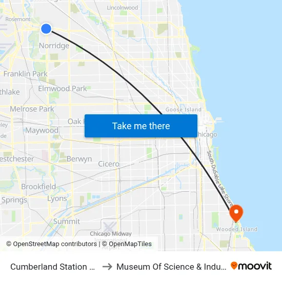Cumberland Station CTA to Museum Of Science & Industry map