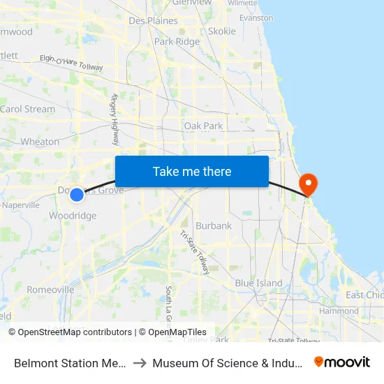 Belmont Station Metra to Museum Of Science & Industry map