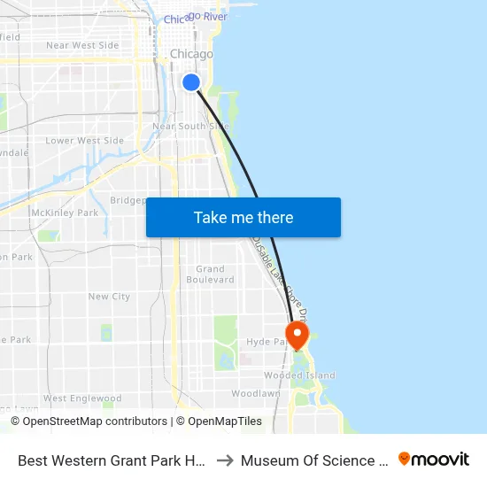 Best Western Grant Park Hotel Chicago to Museum Of Science & Industry map