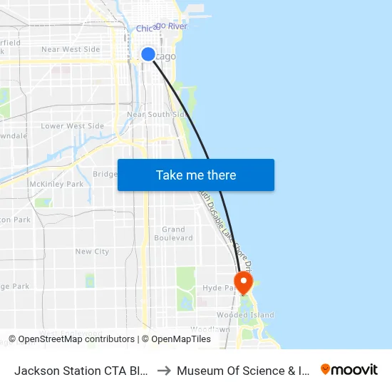 Jackson Station CTA Blue Line to Museum Of Science & Industry map