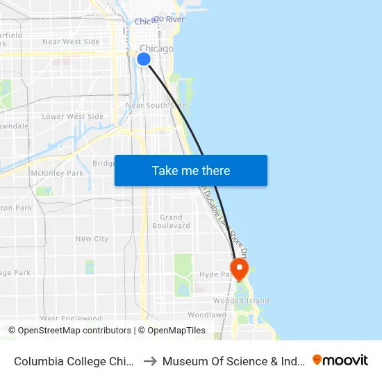 Columbia College Chicago to Museum Of Science & Industry map