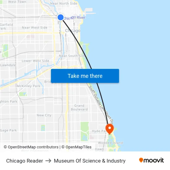 Chicago Reader to Museum Of Science & Industry map
