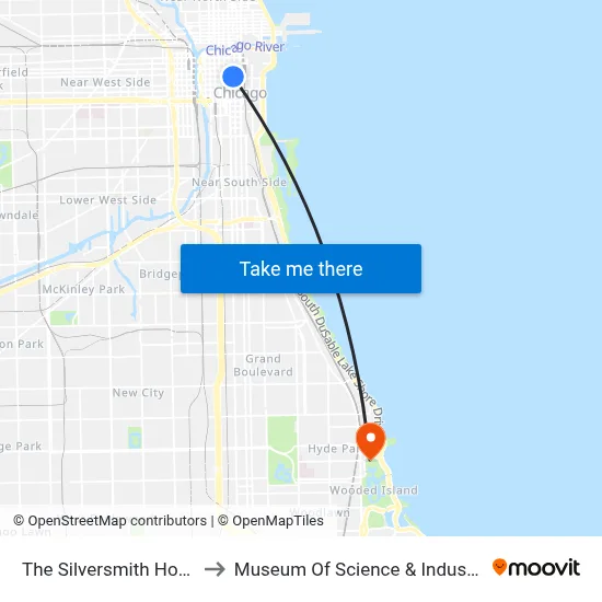The Silversmith Hotel to Museum Of Science & Industry map