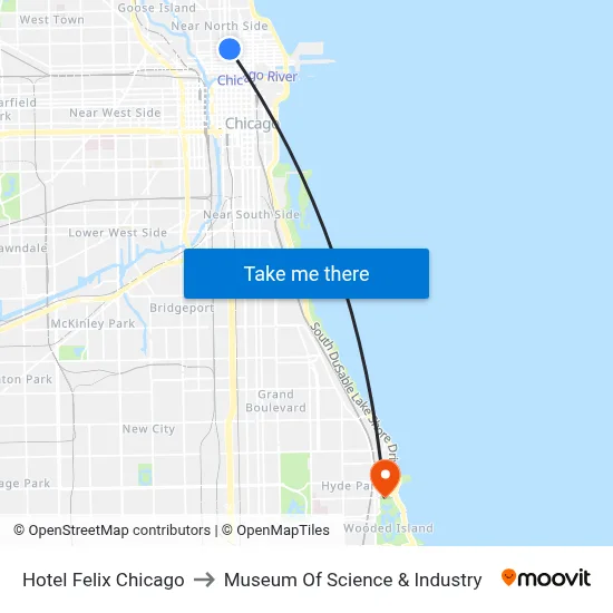 Hotel Felix Chicago to Museum Of Science & Industry map