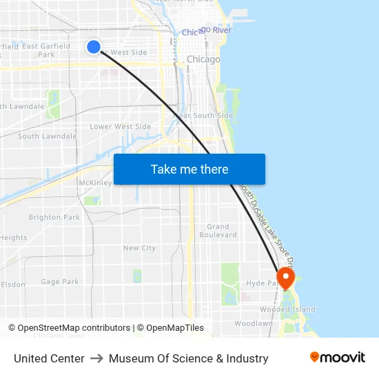 United Center to Museum Of Science & Industry map
